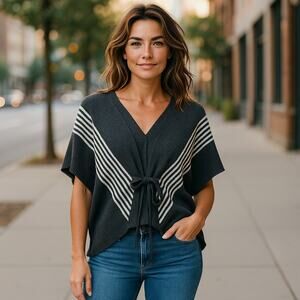 Maude Tie Waist Poncho Wool Blend Sweater Gray Size OSFM S/L Pullover